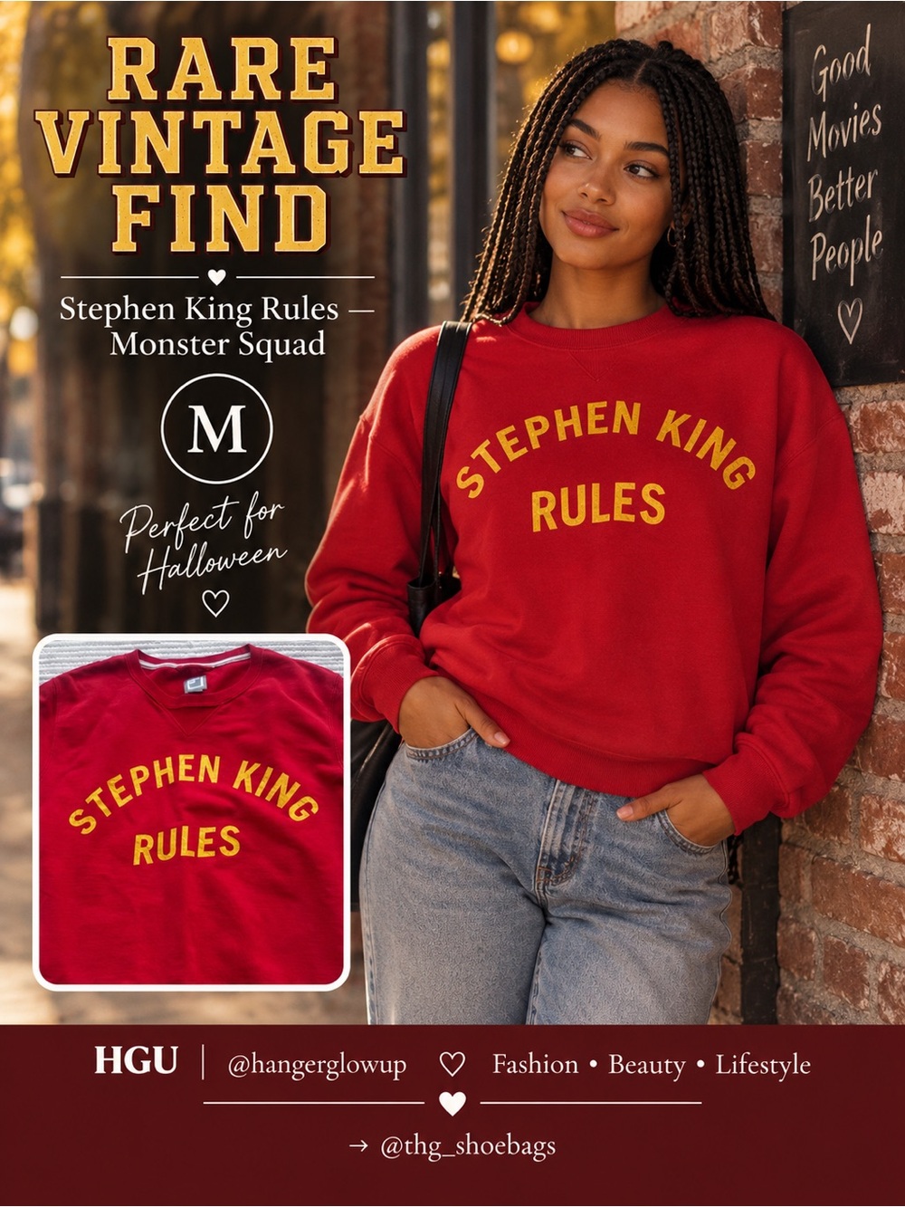 JCP Stephen King Rules Monster Squad Horror Sweatshirt Red M